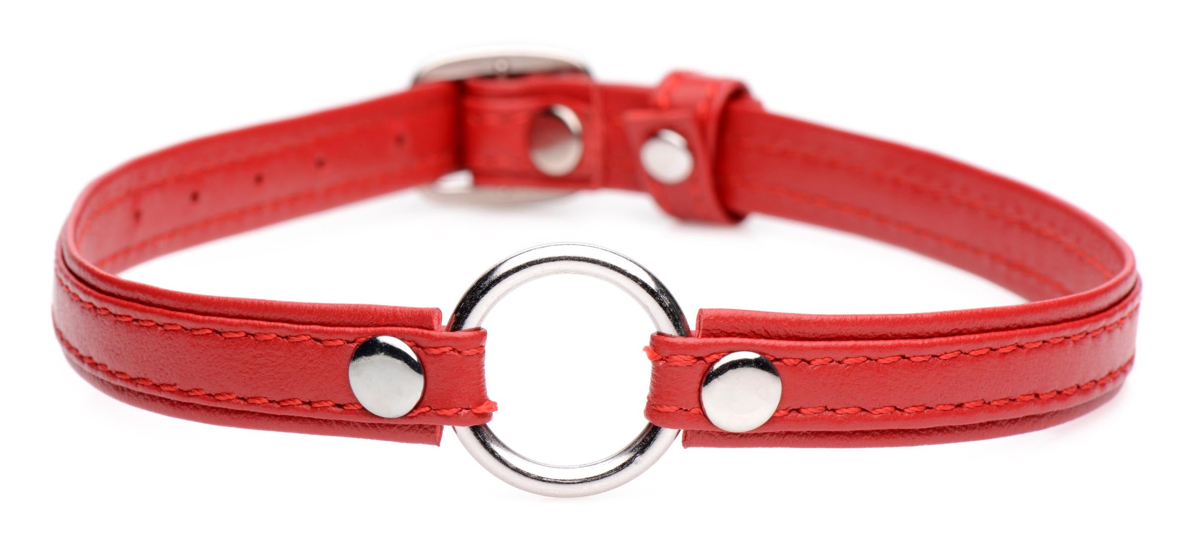 Pet Leather Choker with Silver Ring - Fiery
