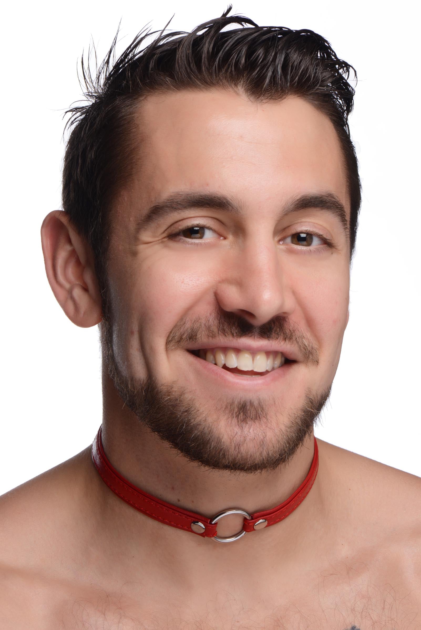 Pet Leather Choker with Silver Ring - Fiery