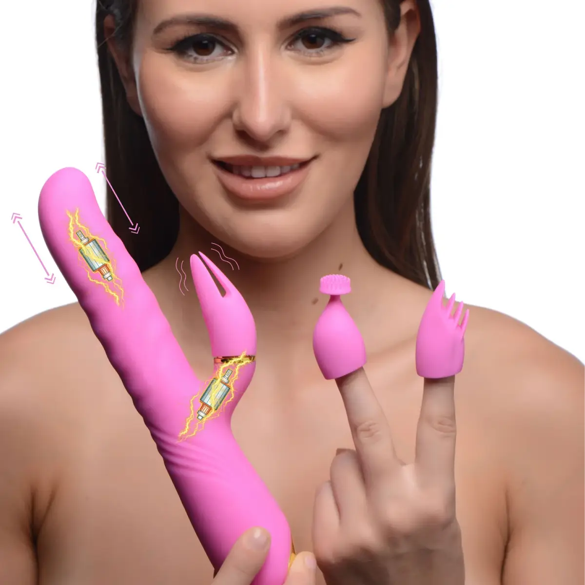 10X Versa-Thrust Vibrating and Thrusting Silicone Rabbit with 3 Attachments