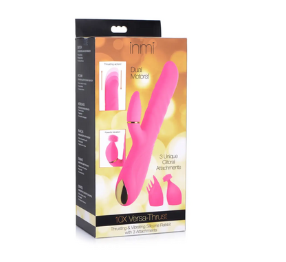 10X Versa-Thrust Vibrating and Thrusting Silicone Rabbit with 3 Attachments