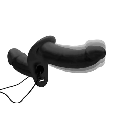 Power Pegger Black Silicone Vibrating Double Dildo with Harness