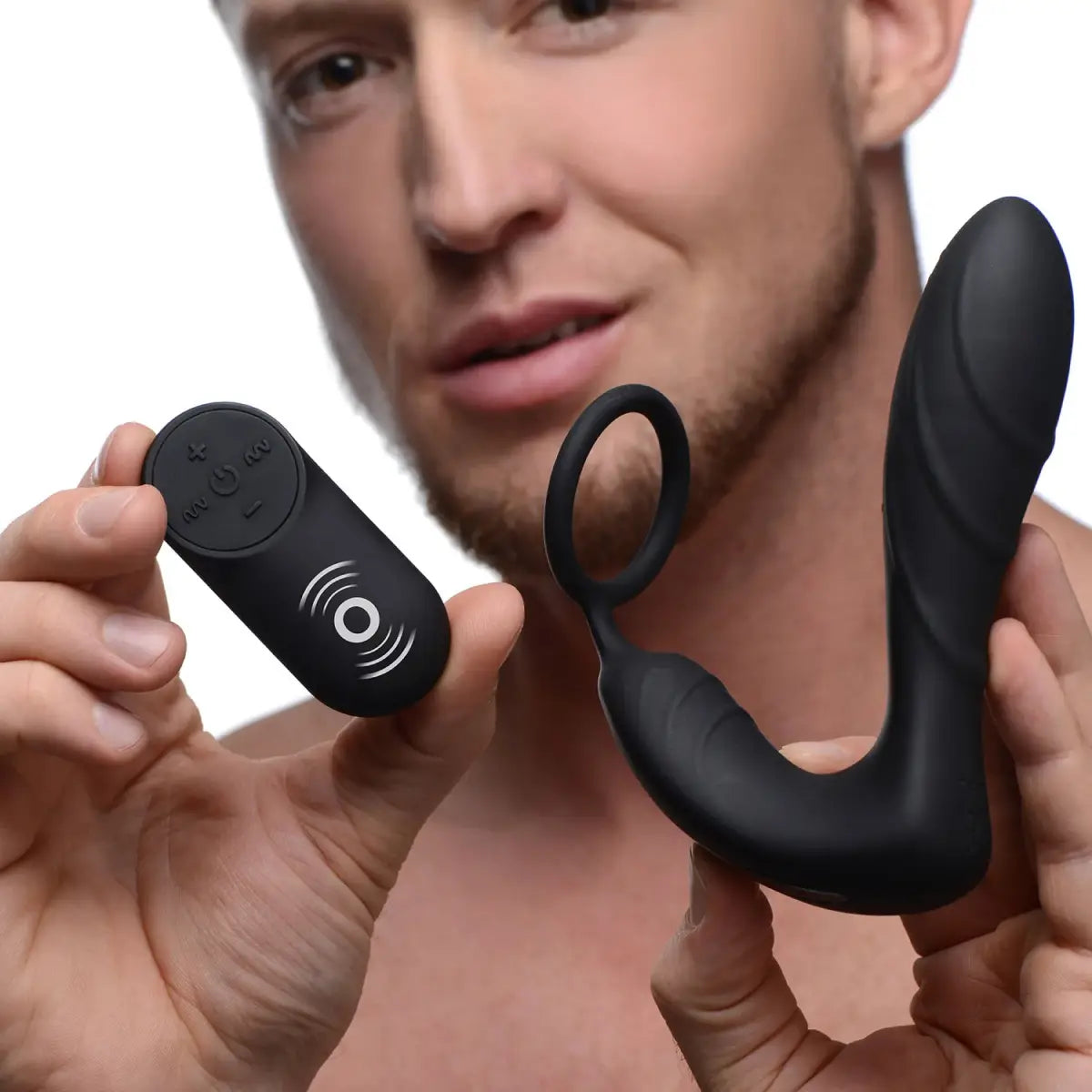 Silicone Prostate Vibrator and Strap with Remote Control