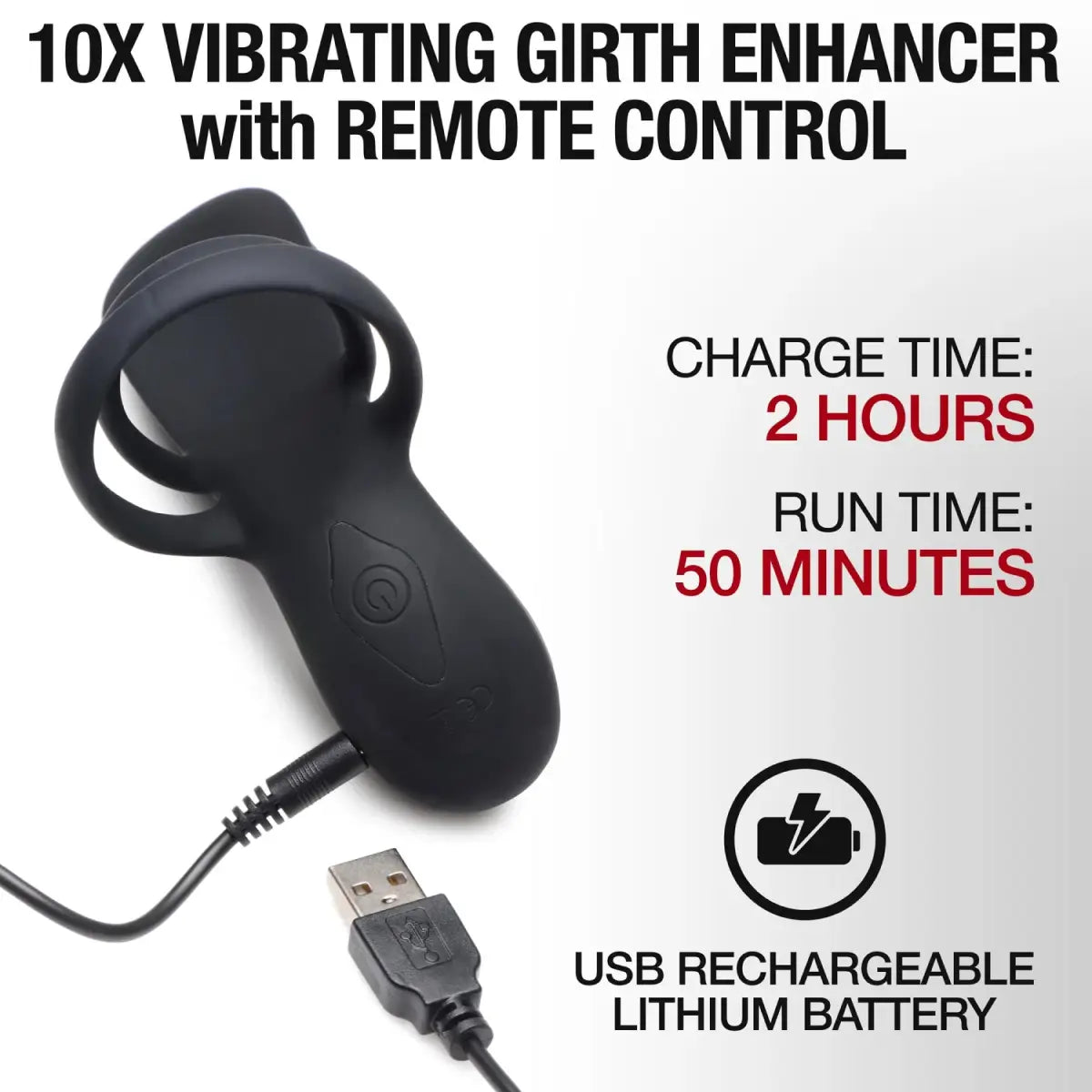 10X Silicone Vibrating Girth Enhancer with Remote Control