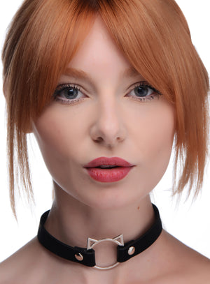 Kinky Kitty Ring Slim Choker - Black