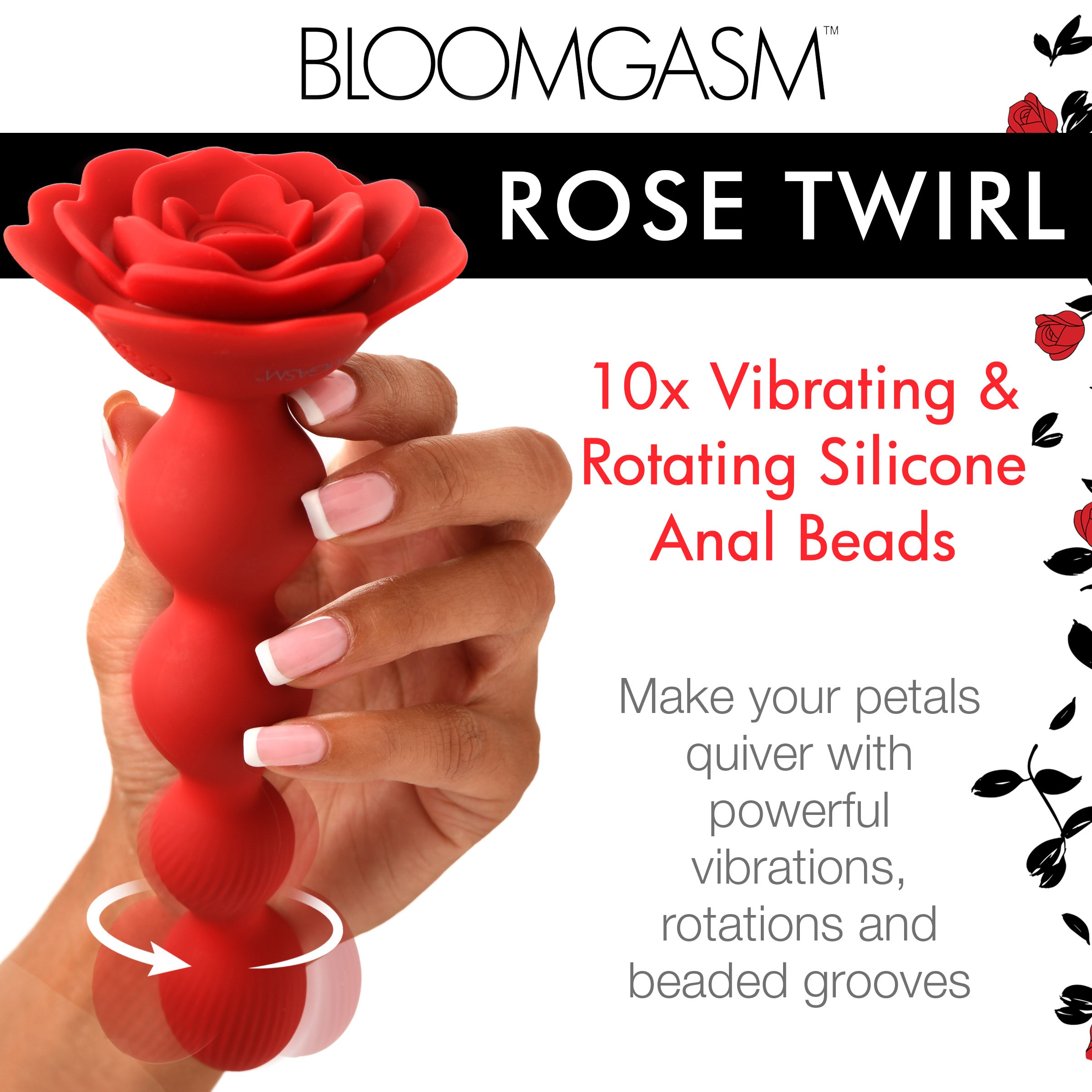 10X Rose Twirl Vibrating and Rotating Silicone Anal Beads