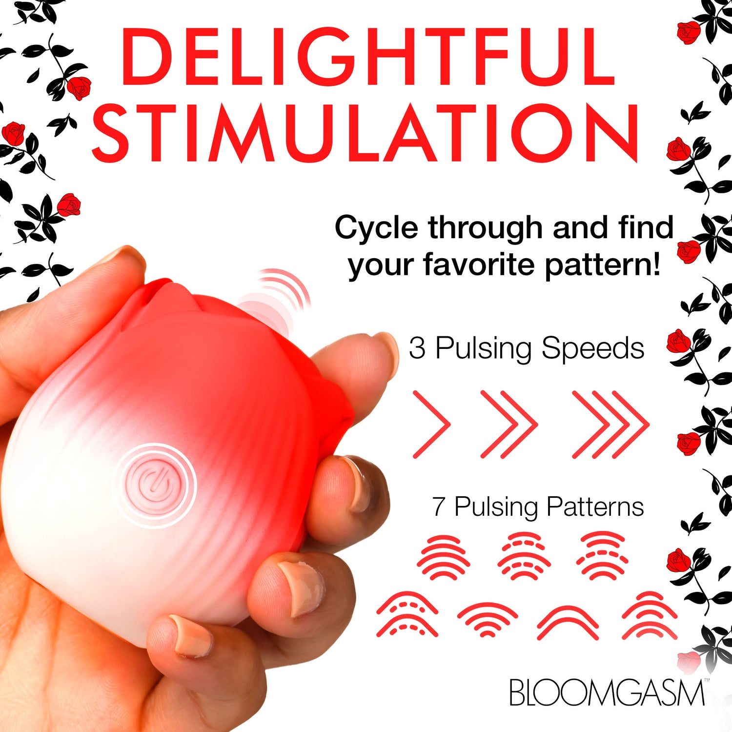 Pulsing Petals Throbbing Rose Clit Stimulator - Red