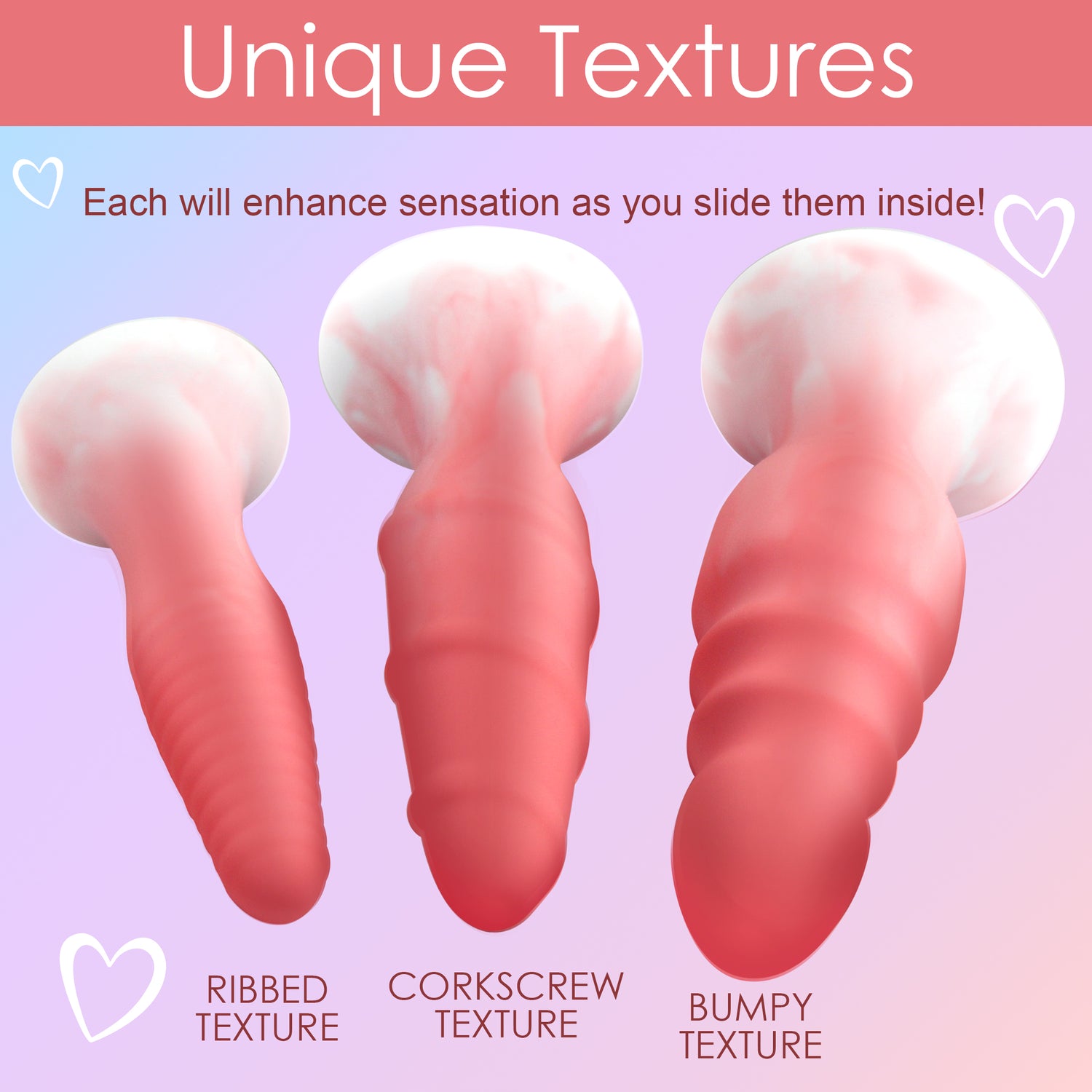 3 Piece Silicone Butt Plug Set - Pink