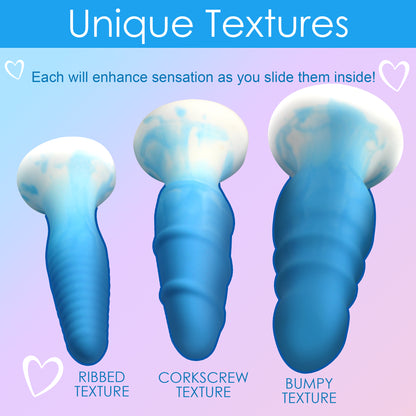 3 Piece Silicone Butt Plug Set - Blue