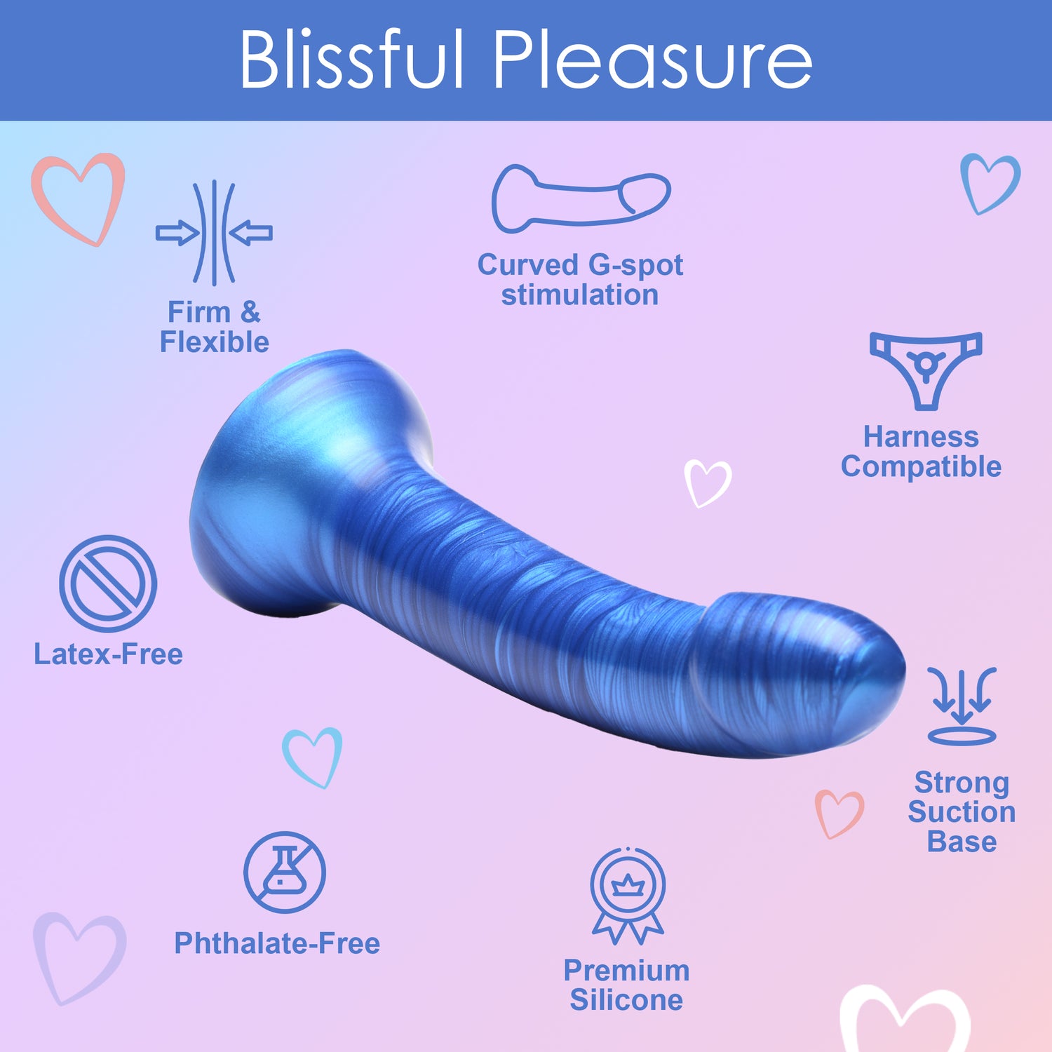 Metallic Silicone 7 Inch Dildo - Blue