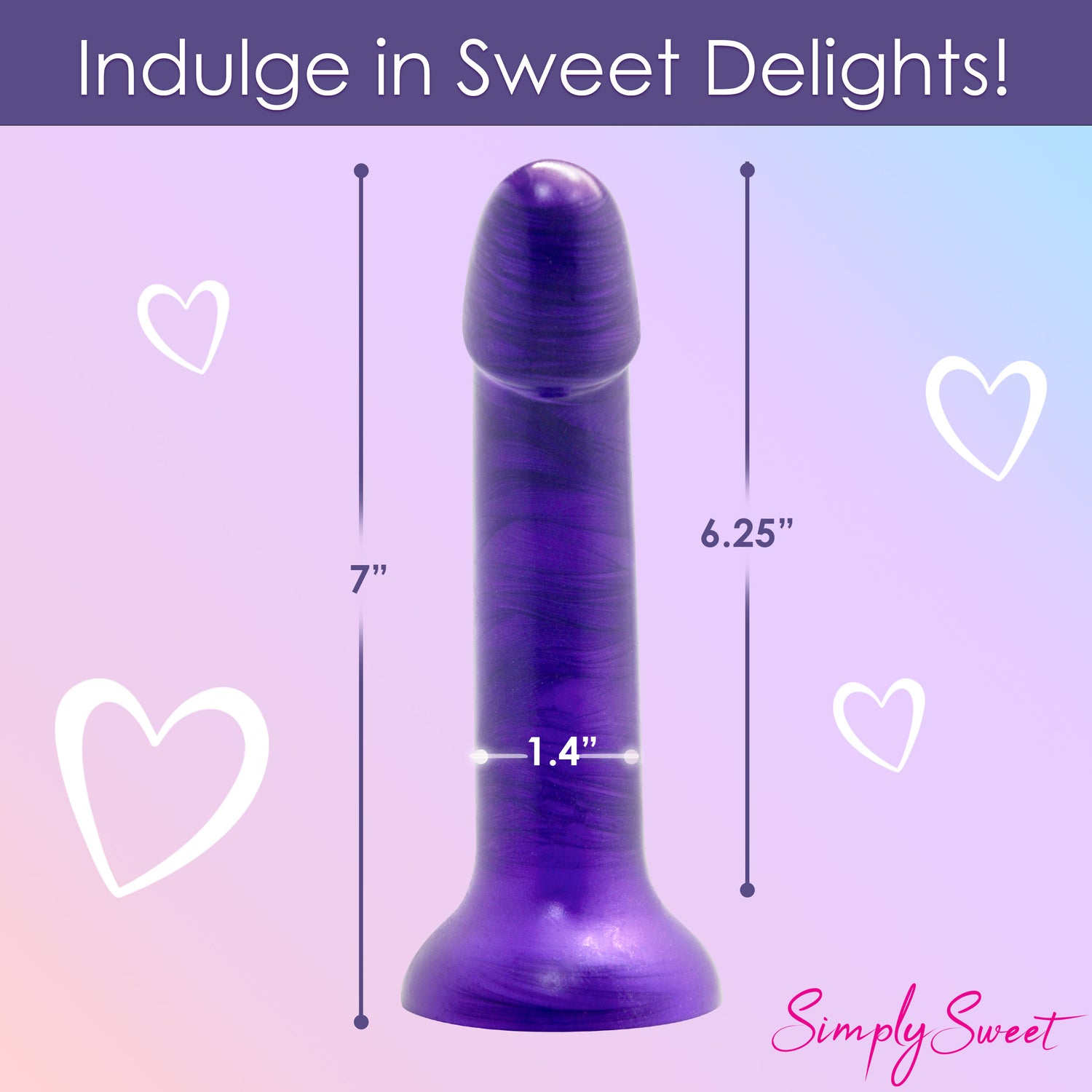 Metallic Silicone 7 Inch Dildo - Purple