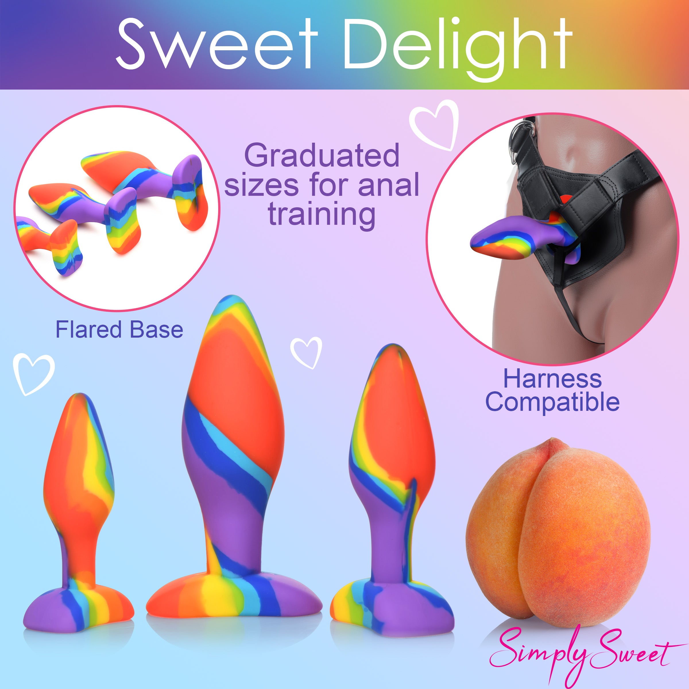 3 Piece Rainbow  Silicone Butt Plug Set