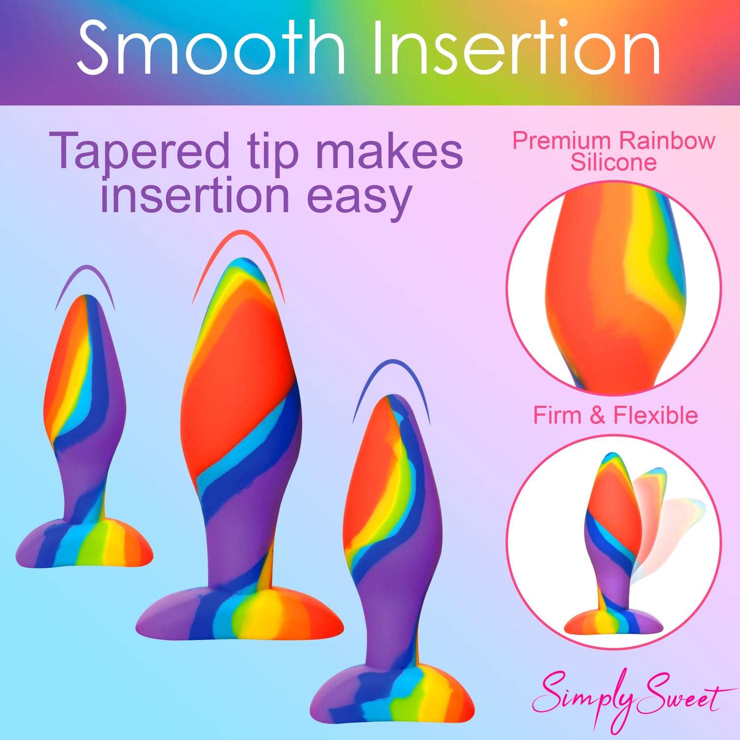 3 Piece Rainbow  Silicone Butt Plug Set