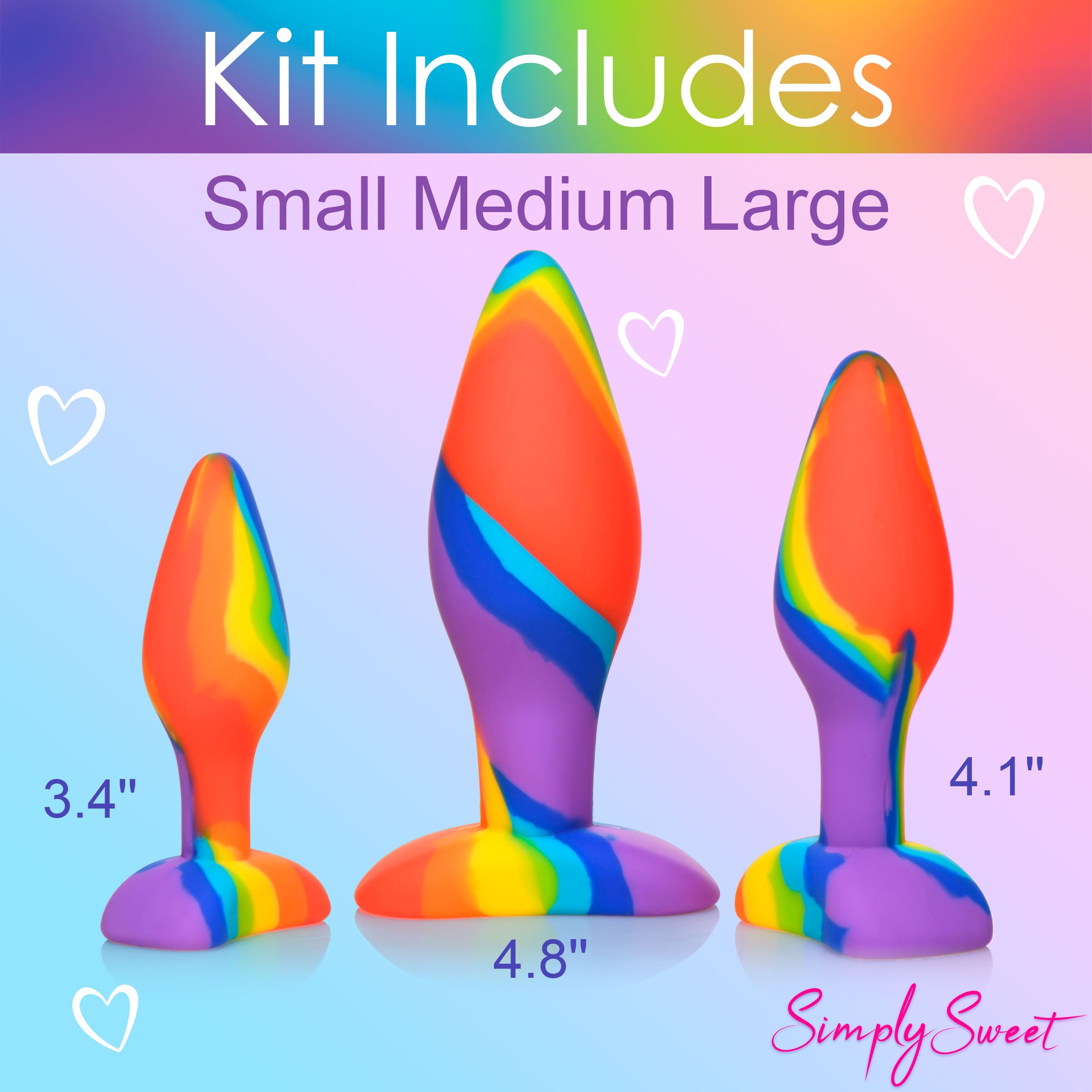 3 Piece Rainbow  Silicone Butt Plug Set