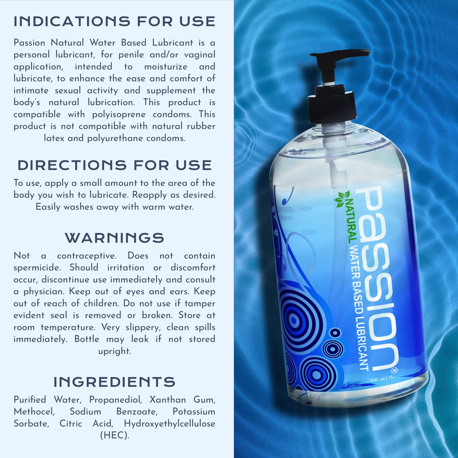 Passion Natural Water-Based Lubricant - 16 oz