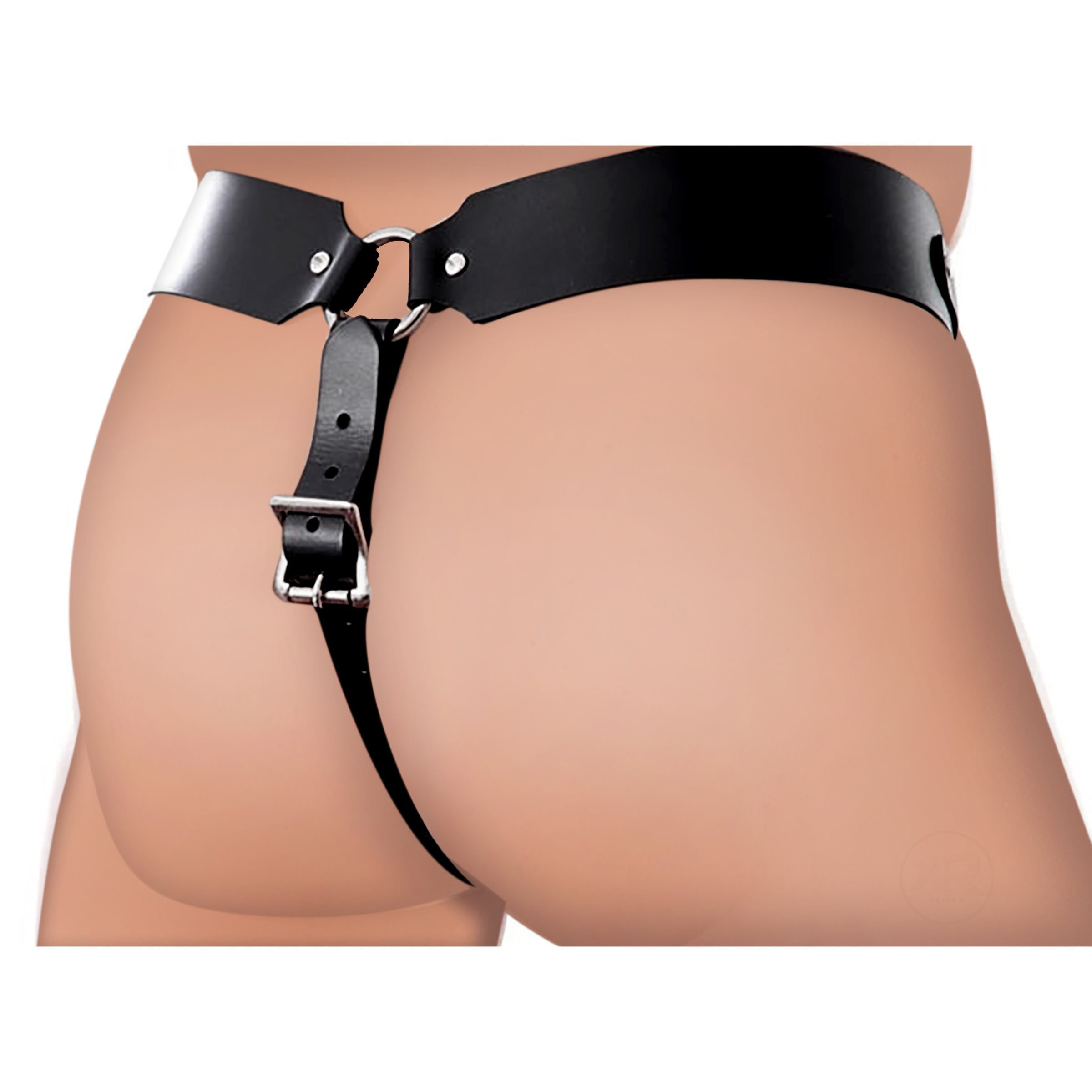 The Safety Net Leather Male Chastity Belt with Anal Plug Harness