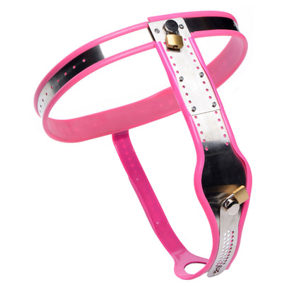 Pink Stainless Steel Adjustable Female Chastity Belt