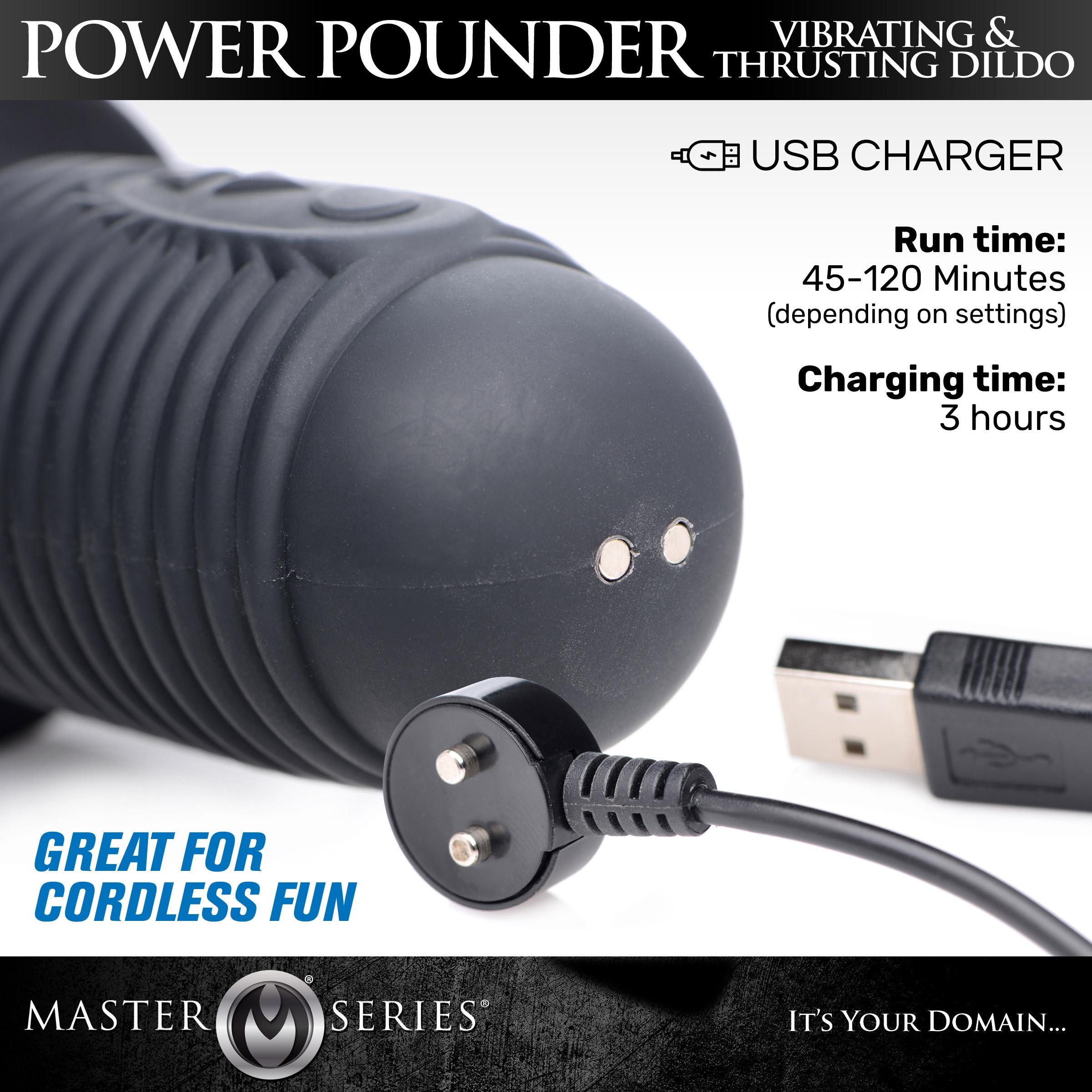 Power Pounder Vibrating and Thrusting Silicone Dildo - Black