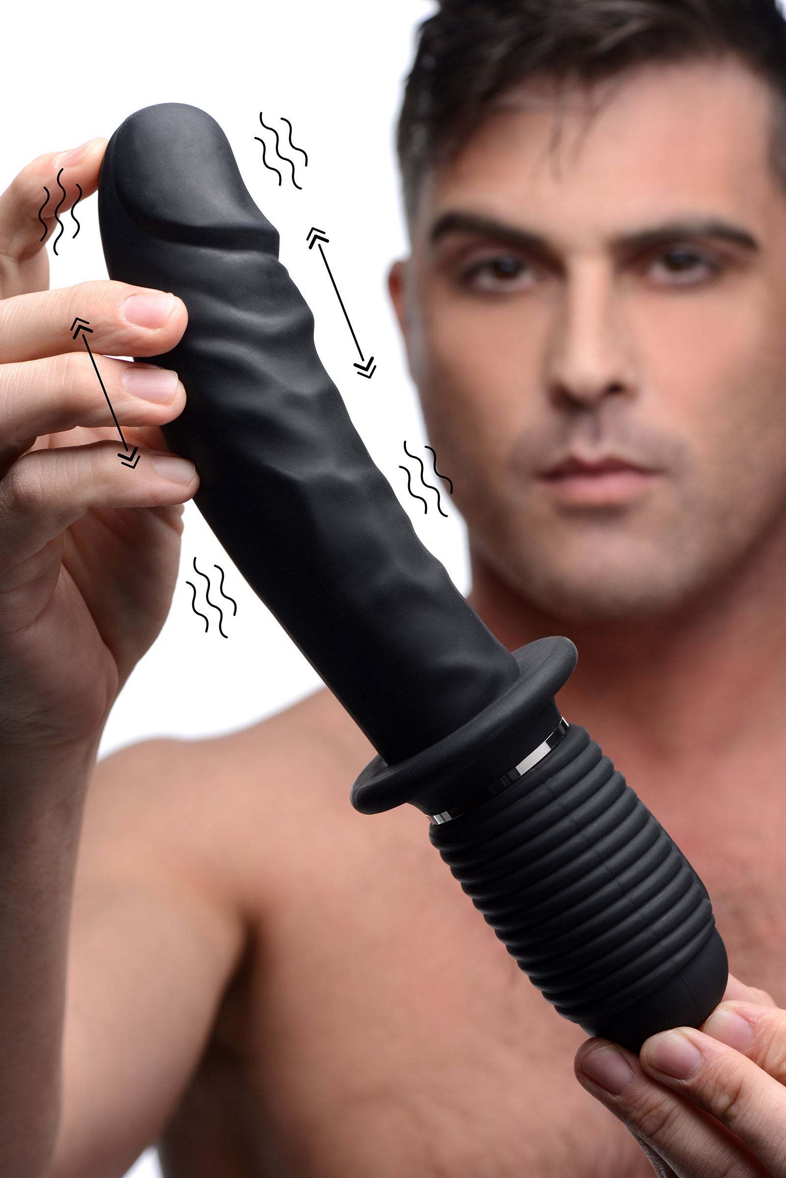 Power Pounder Vibrating and Thrusting Silicone Dildo - Black