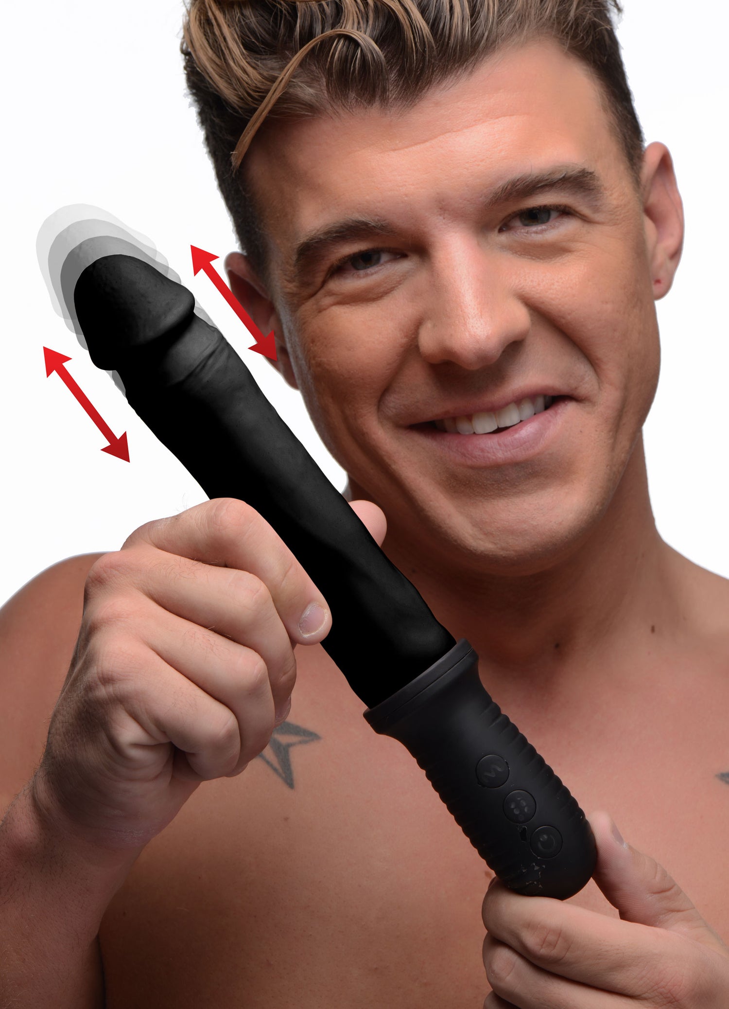 8X Auto Pounder Vibrating and Thrusting Dildo with Handle - Black