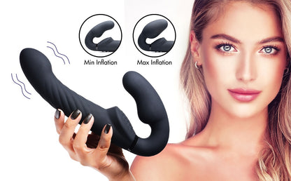 Ergo-Fit Twist Inflatable Vibrating Silicone Strapless Strap-on - Black