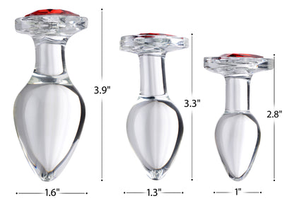 Red Heart Gem Glass Anal Plug Set