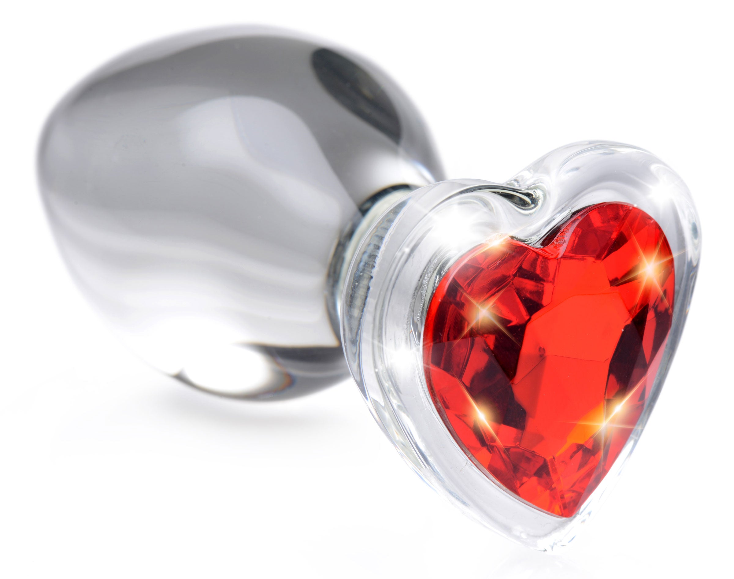 Red Heart Gem Glass Anal Plug - Large