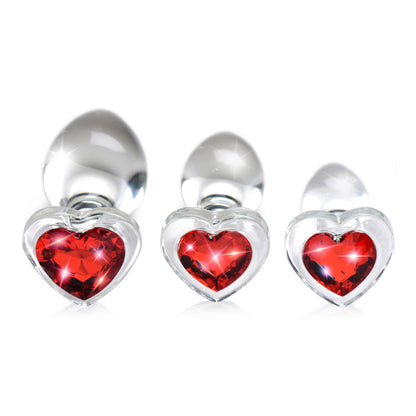 Red Heart Gem Glass Anal Plug Set