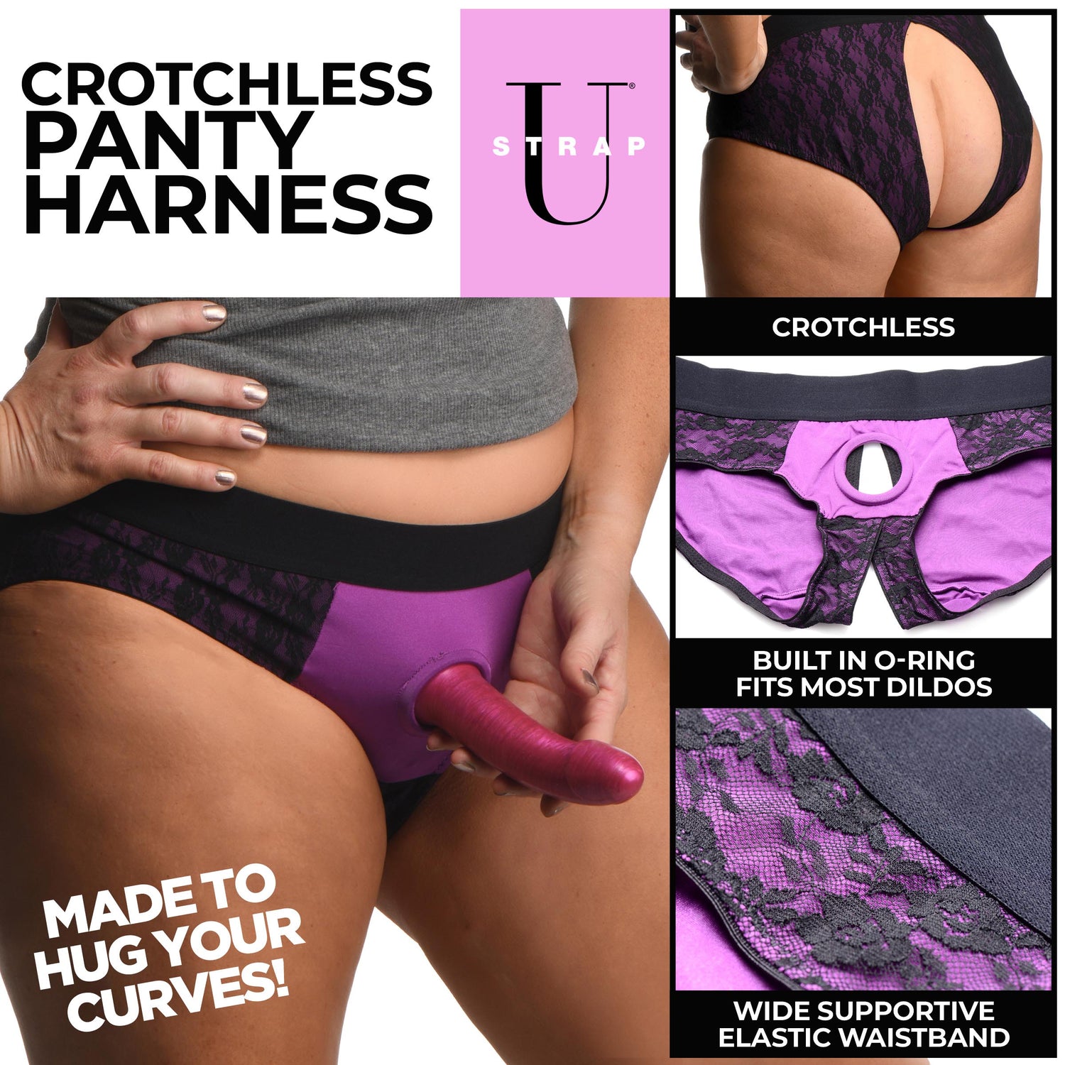 Lace Envy Crotchless Panty Harness - 2XL