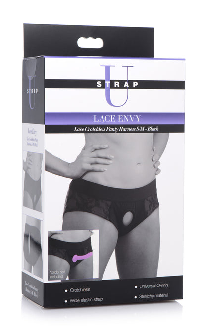 Lace Envy Black Crotchless Panty Harness - S-M