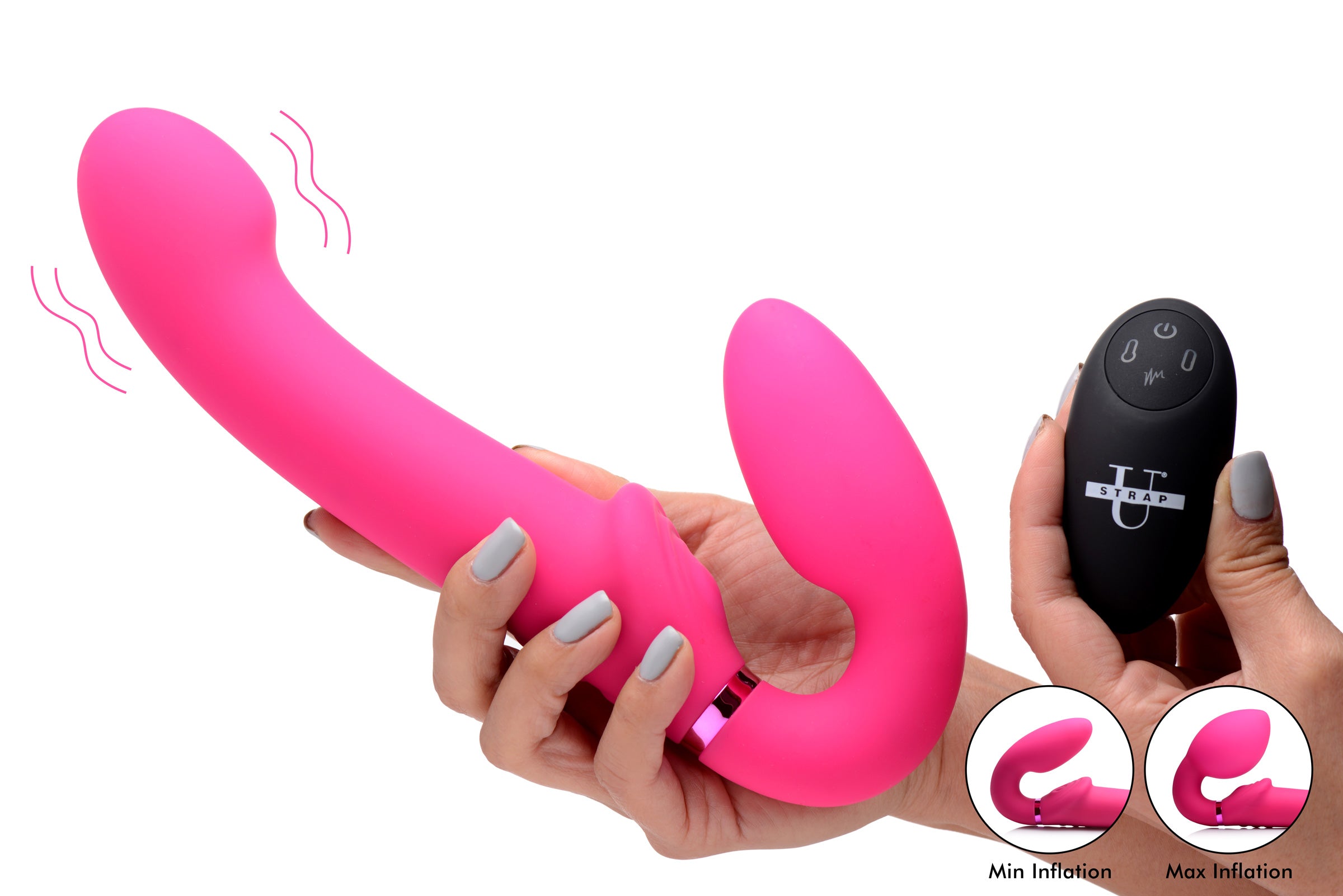 10X Remote Control Ergo-Fit G-Pulse Inflatable and Vibrating Strapless Strap-on - Pink