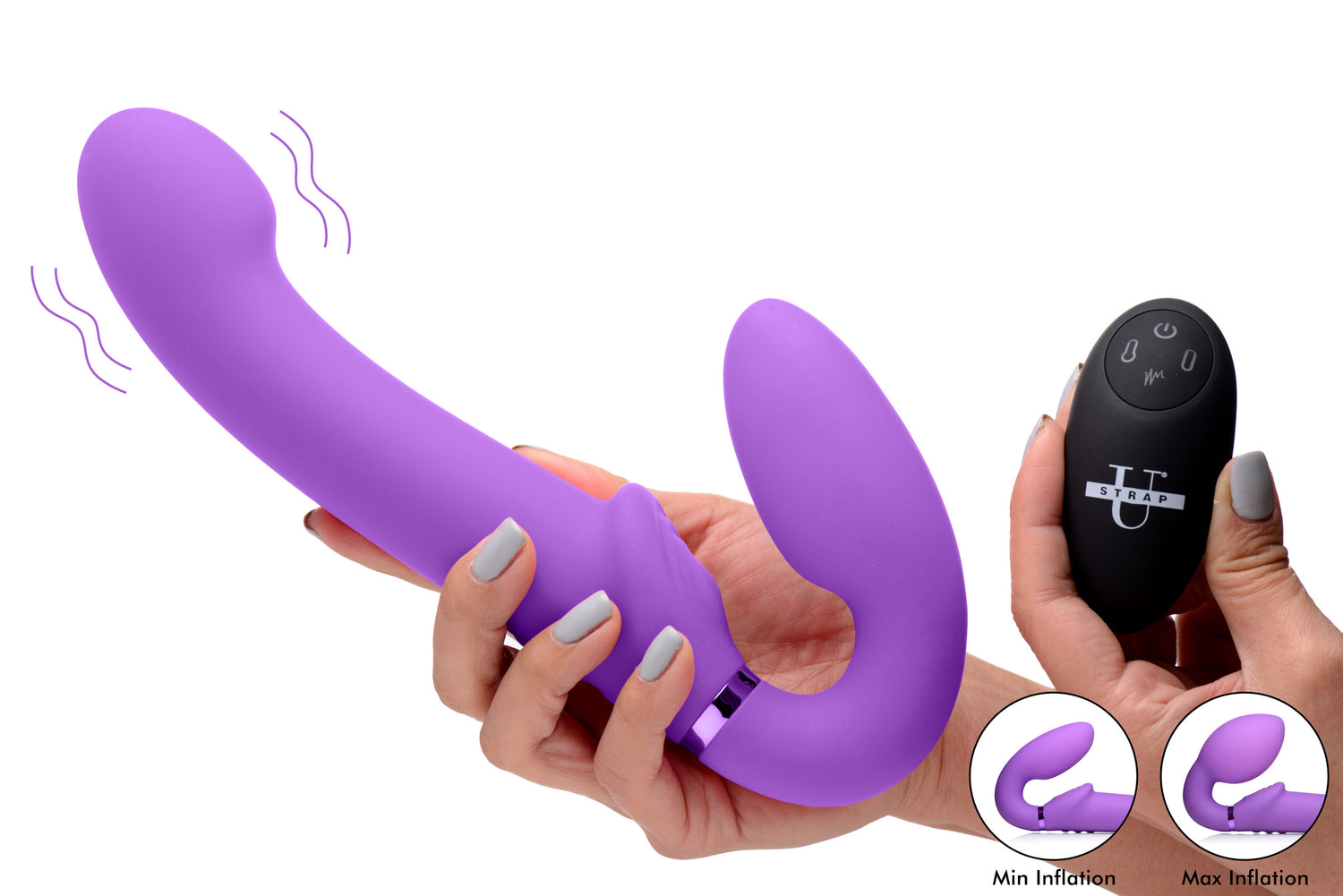 10X Remote Control Ergo-Fit G-Pulse Inflatable and Vibrating Strapless Strap-on - Purple