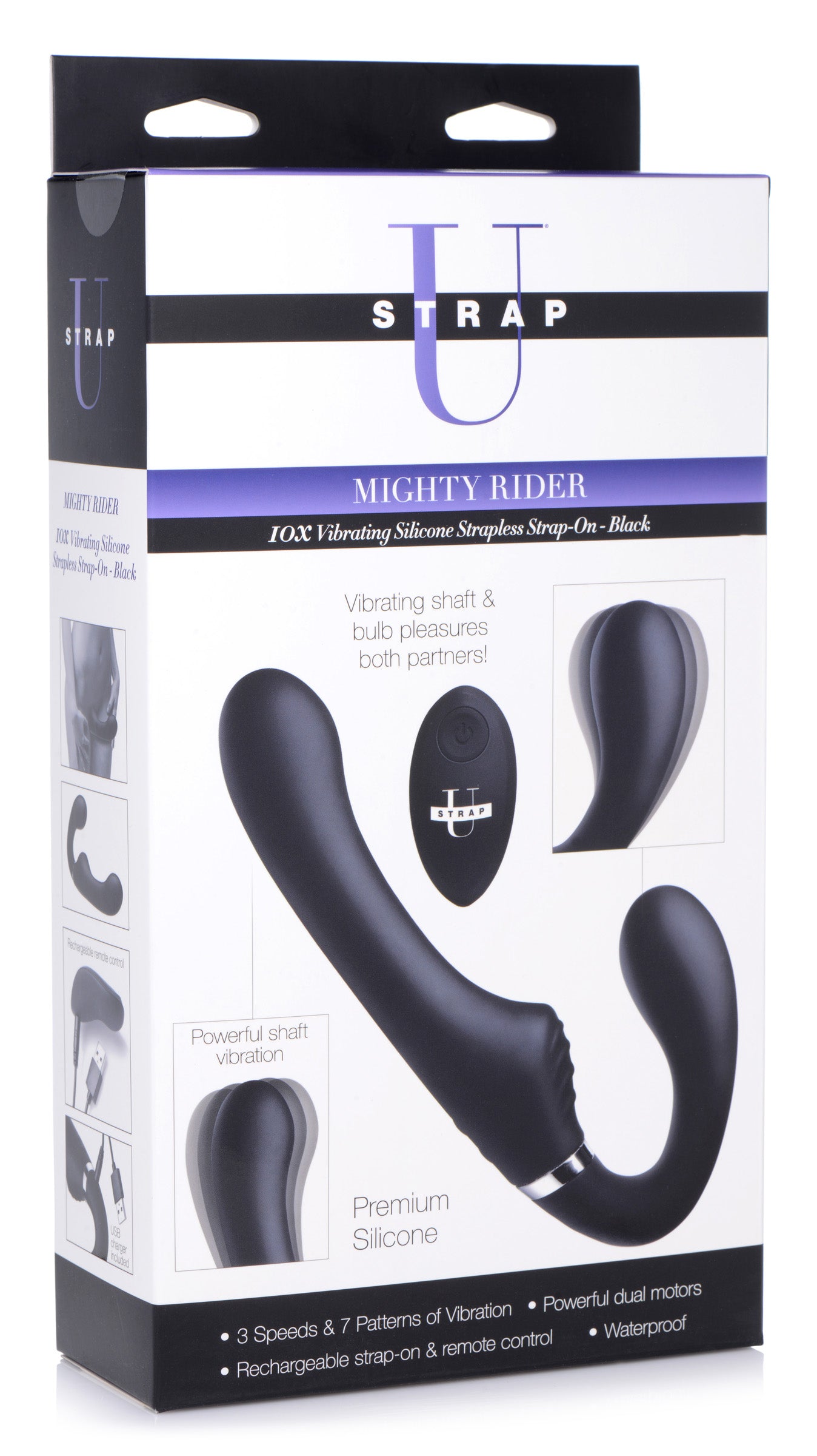 10X Vibrating Silicone Strapless Strap-on - Black