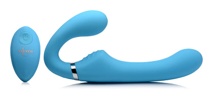 10X Vibrating Silicone Strapless Strap-on - Blue