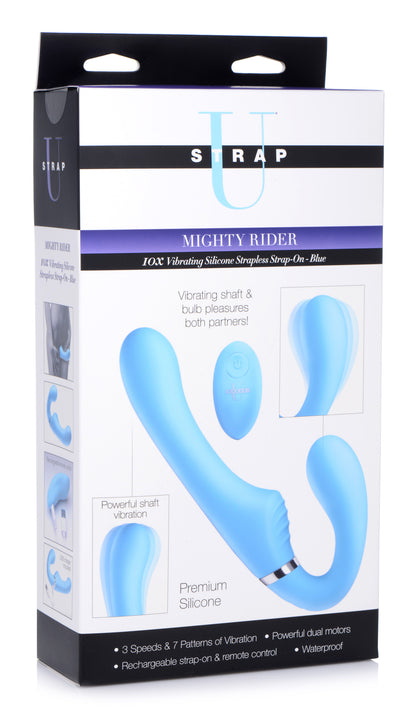 10X Vibrating Silicone Strapless Strap-on - Blue