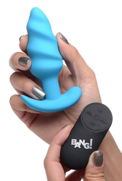 Remote Control 21X Vibrating Silicone Swirl Butt Plug - Blue