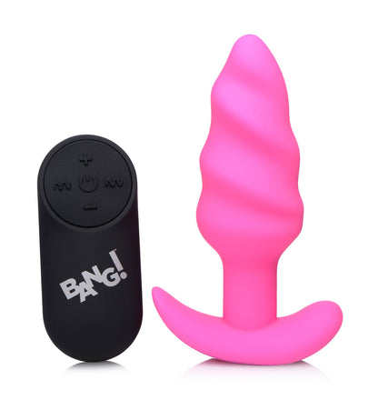 Remote Control 21X Vibrating Silicone Swirl Butt Plug - Pink