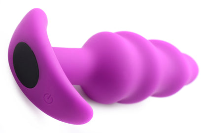 Remote Control 21X Vibrating Silicone Swirl Butt Plug - Purple