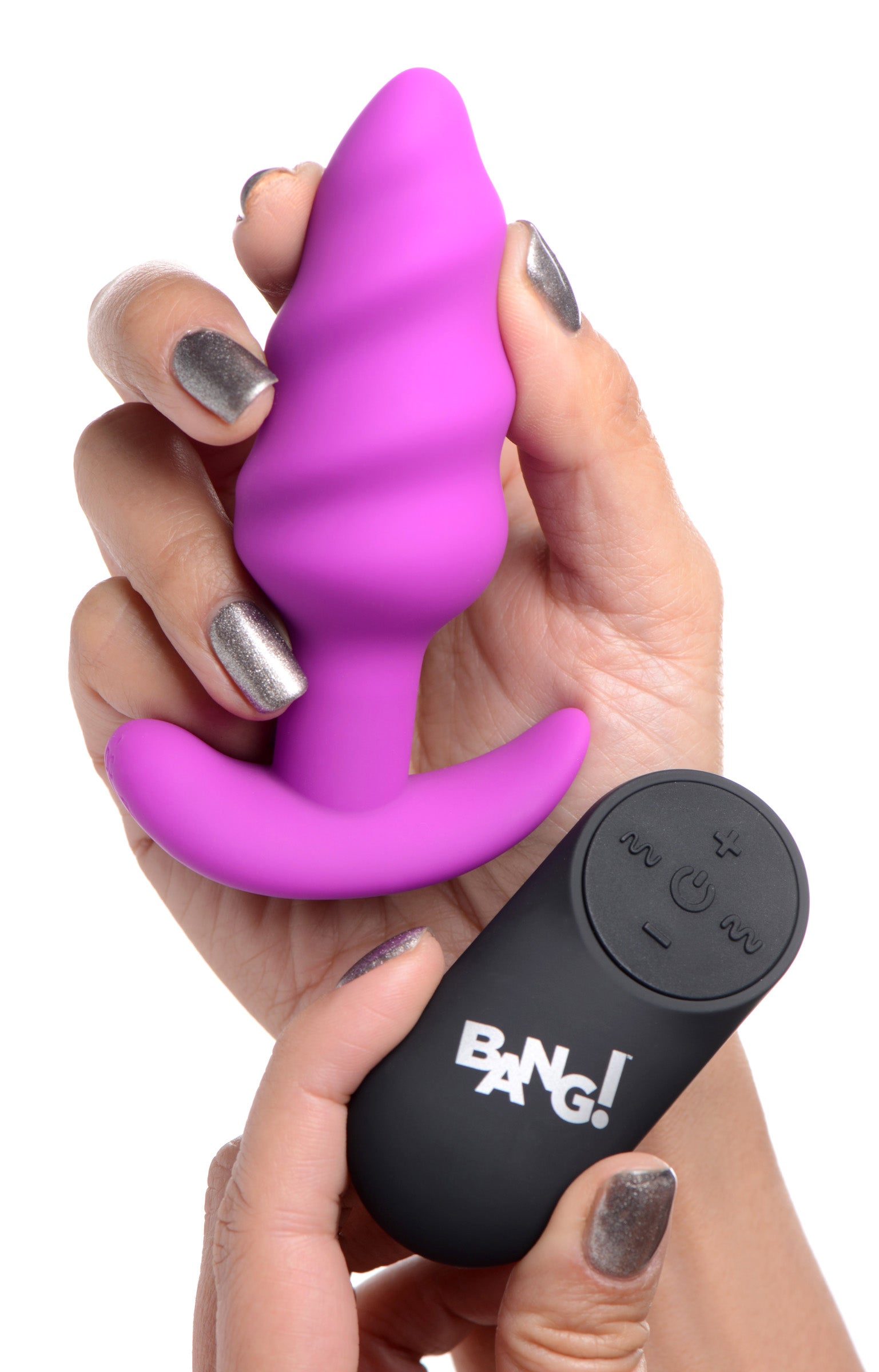 Remote Control 21X Vibrating Silicone Swirl Butt Plug - Purple