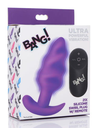 Remote Control 21X Vibrating Silicone Swirl Butt Plug - Purple