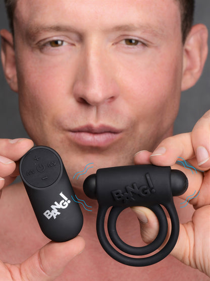 Remote Control 28X Vibrating Cock Ring and Bullet - Black