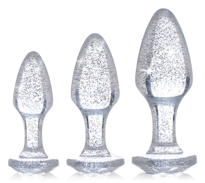 Glitter Gem Anal Plug Set - Silver