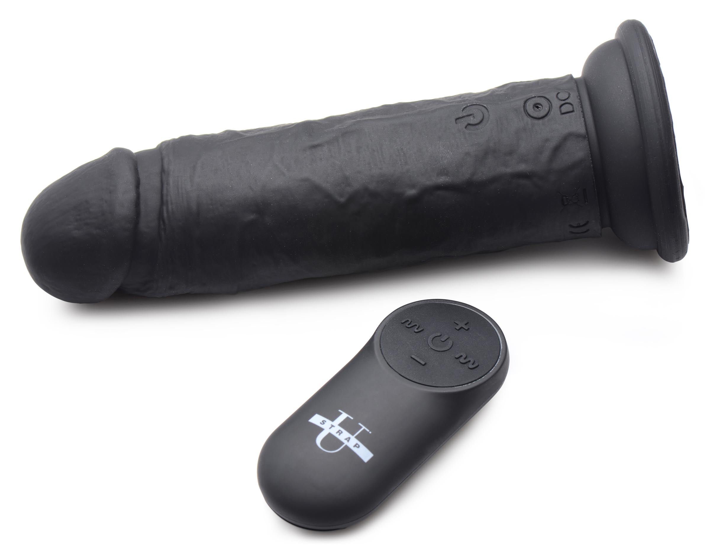 Power Player 28X Vibrating Silicone Dildo with Remote - Black