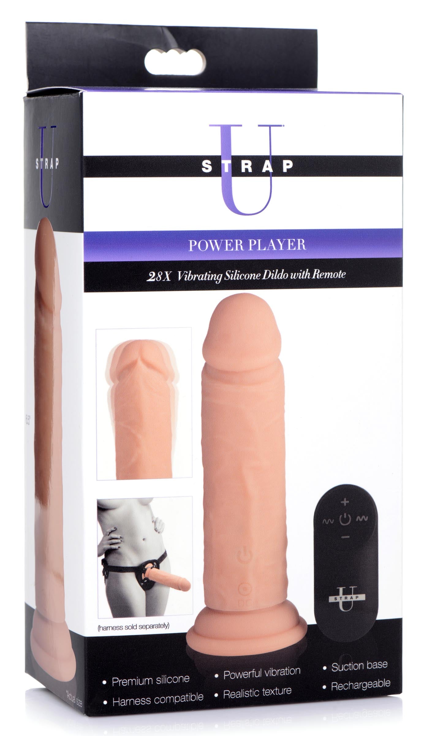 Power Player 28X Vibrating Silicone Dildo with Remote - Light