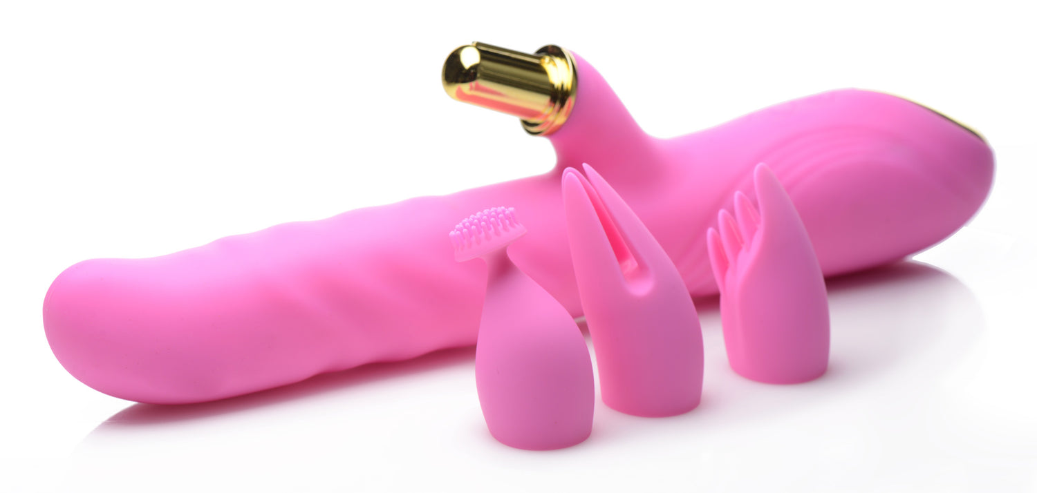 10X Versa-Thrust Vibrating and Thrusting Silicone Rabbit with 3 Attachments