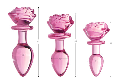 Pink Rose Glass Anal Plug - Small