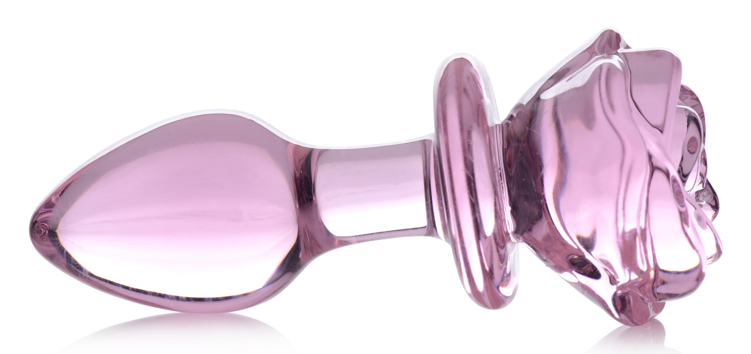 Pink Rose Glass Anal Plug - Medium