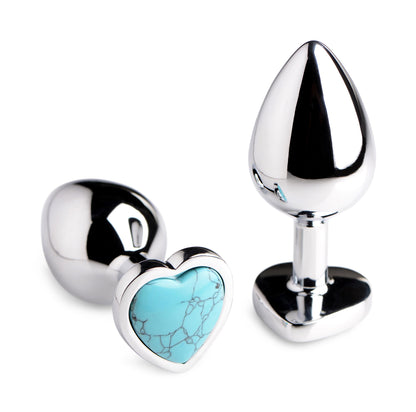 Authentic Turquoise Gemstone Heart Anal Plug - Small