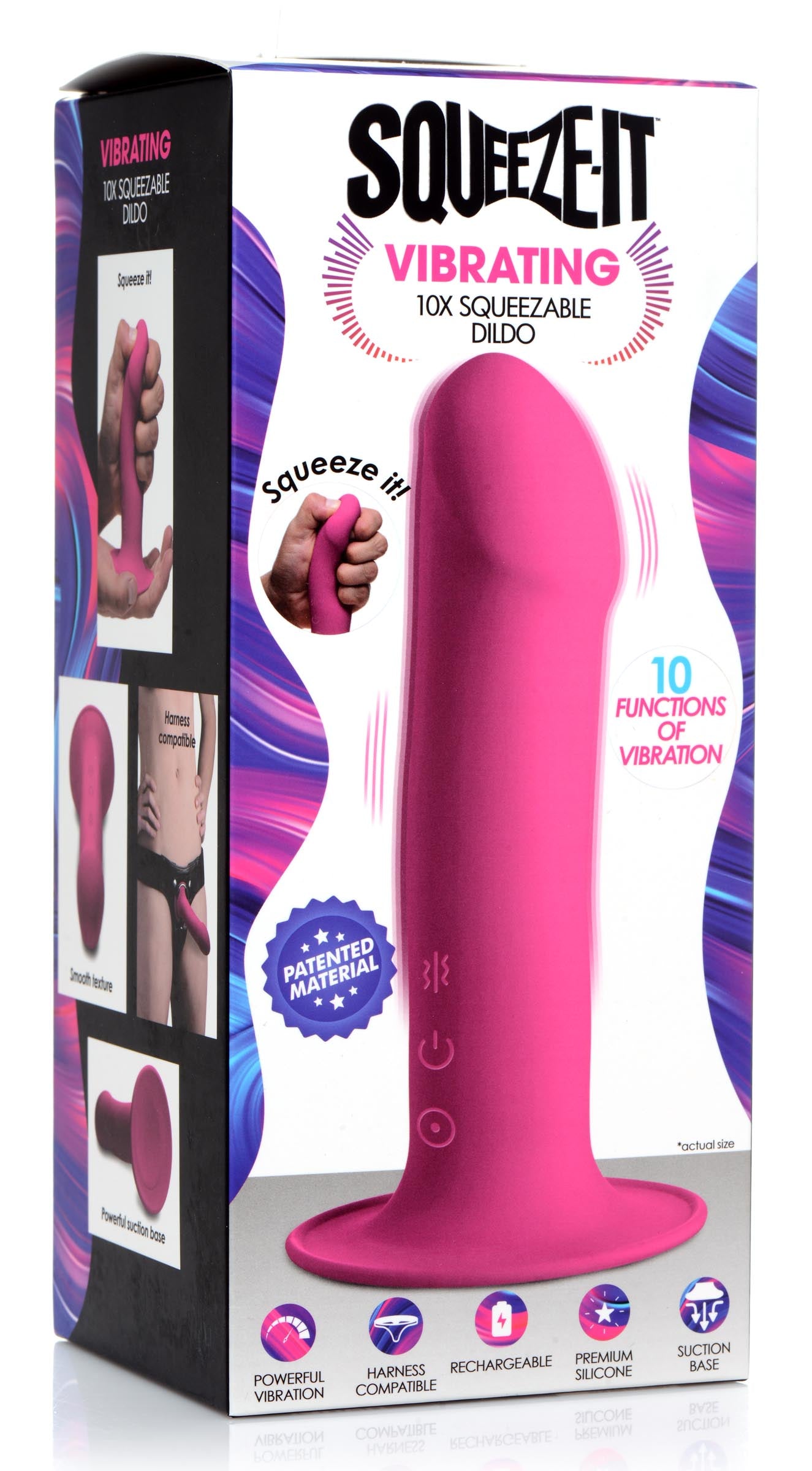 10X Squeezable Vibrating Dildo - Pink