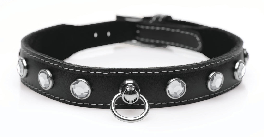 Bling Vixen Leather Choker with Rhinestones - Clear