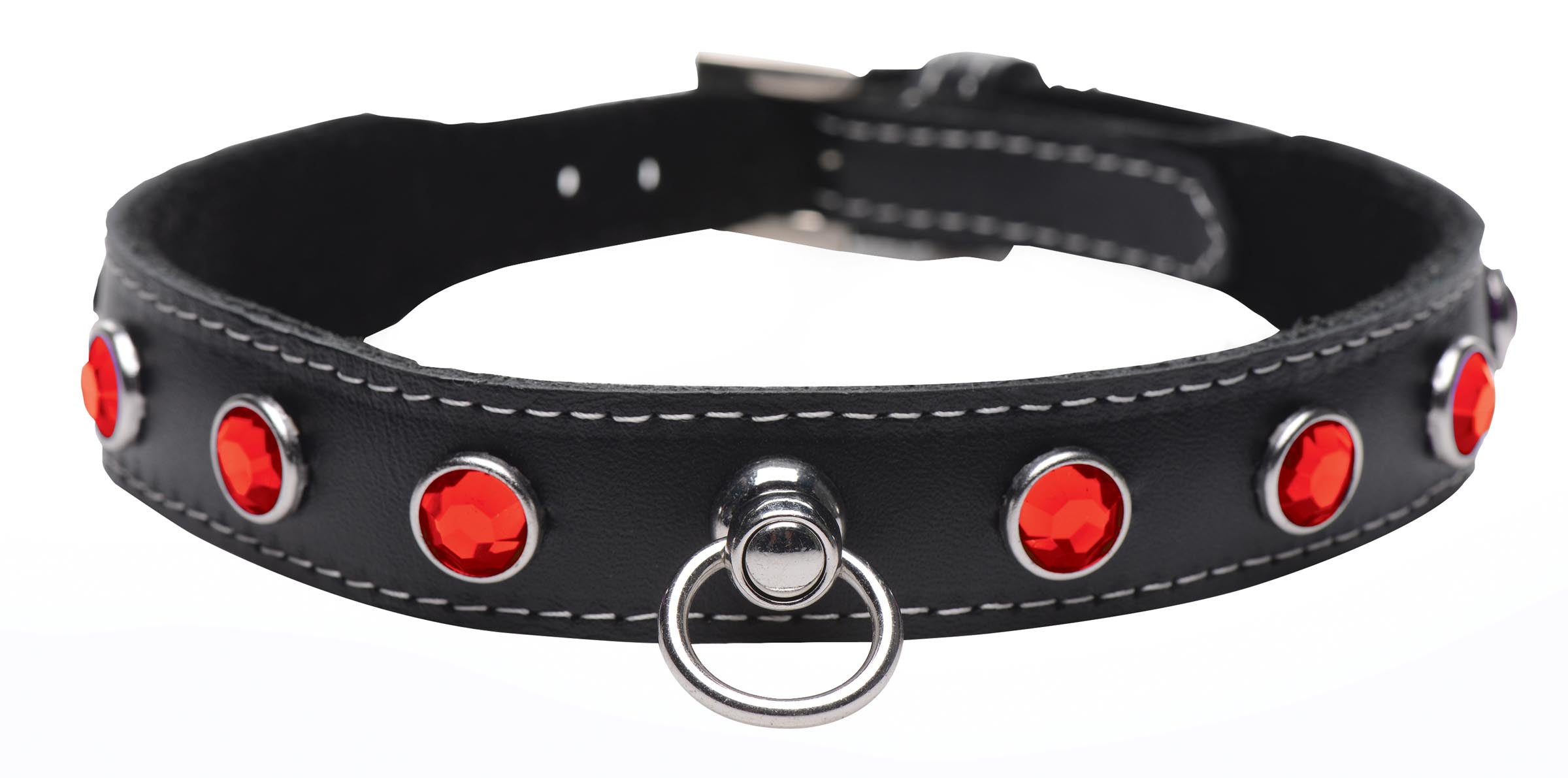 Fierce Vixen Leather Choker with Rhinestones - Red